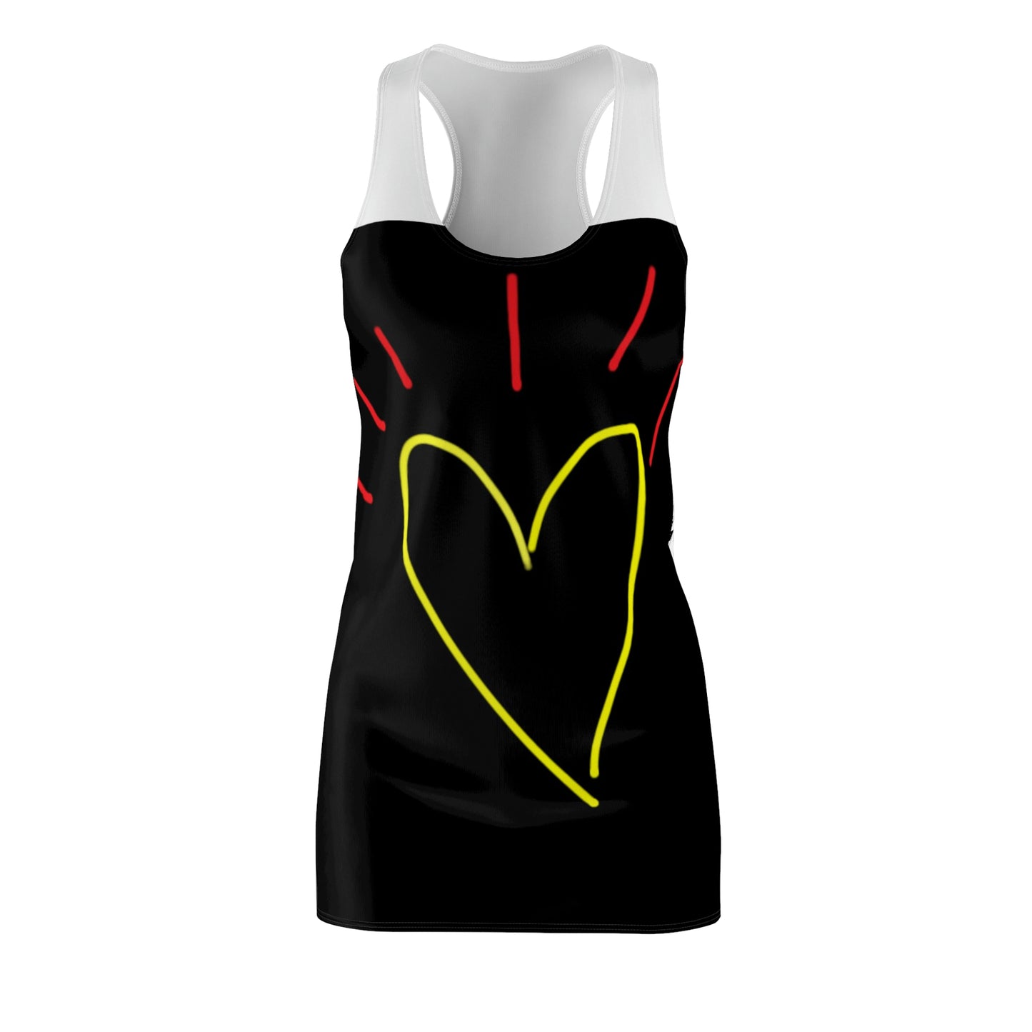 Gold Heart- Women's Cut & Sew Racerback Dress (AOP)- Black & White