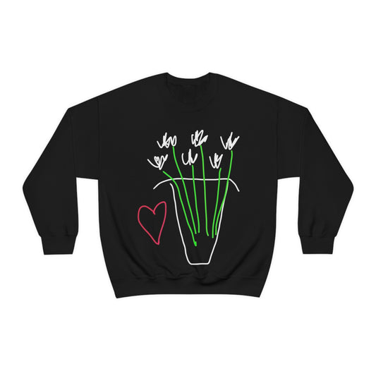 Vase, White Flowers- Unisex Heavy Blend™ Crewneck Sweatshirt