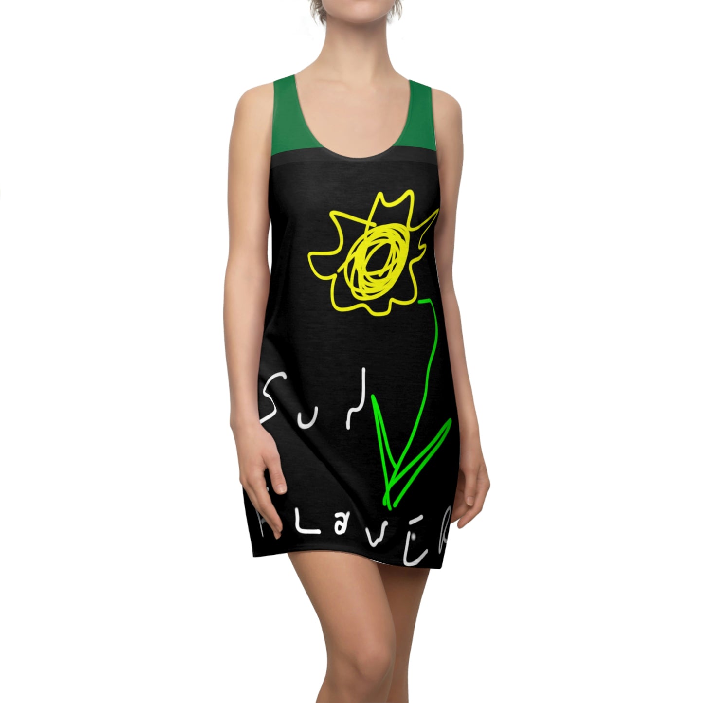 Sunflower- Women's Cut & Sew Racerback Dress (AOP)- Black & Green