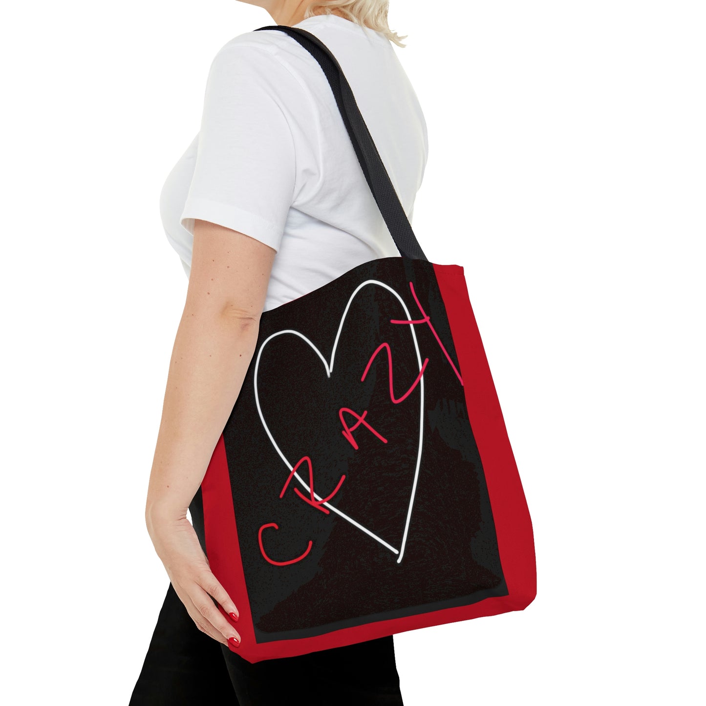 Crazy Heart- Tote Bag (AOP)- Black & Red