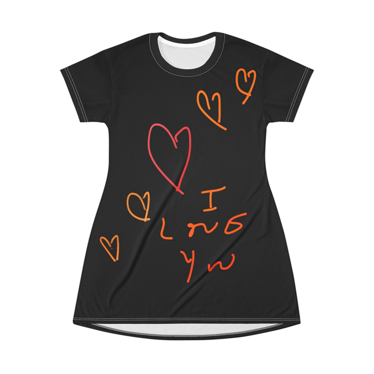 5 Hearts/I love You- T-Shirt Dress (AOP)- Black