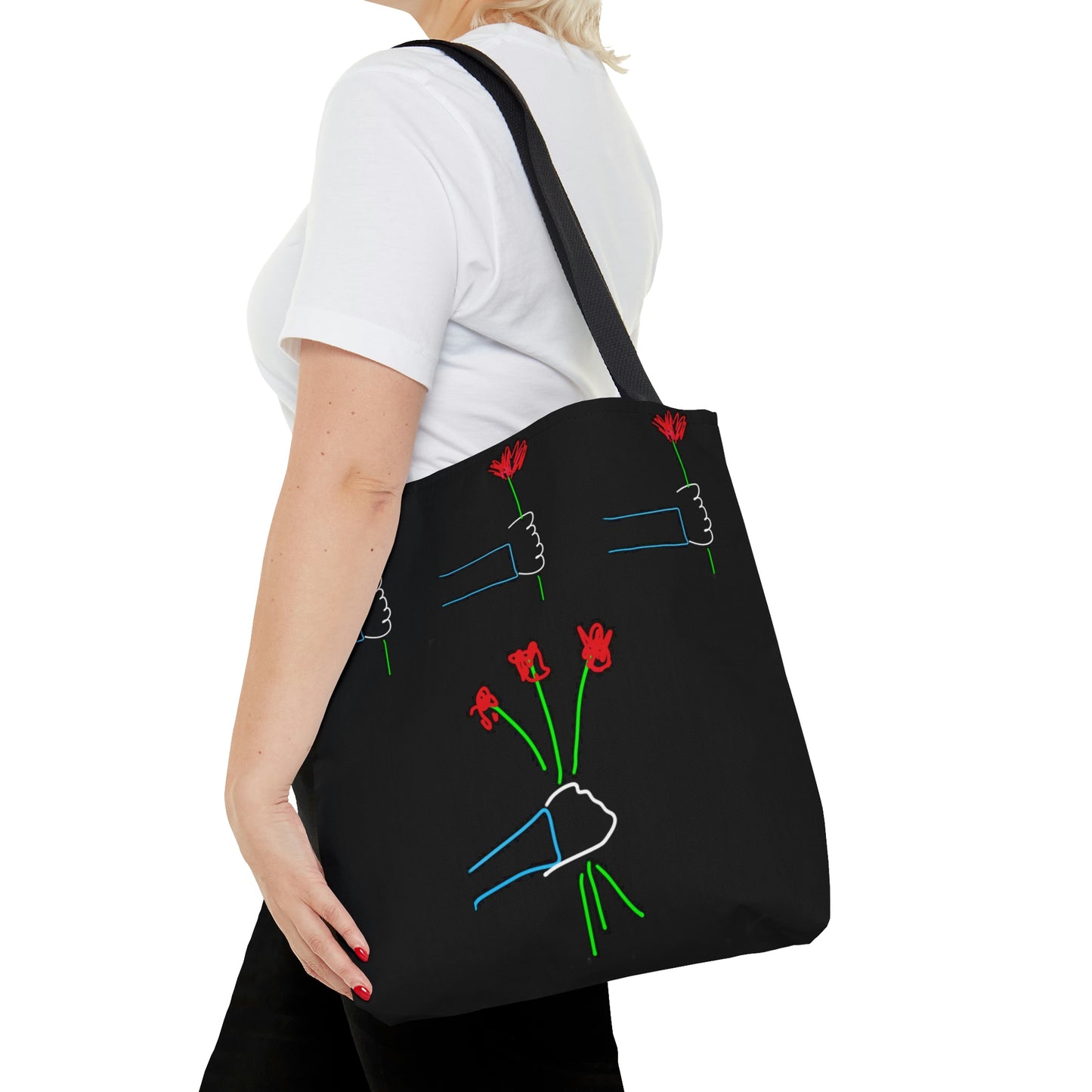 3 red Flowers, Heart Balloons- AOP Tote Bag