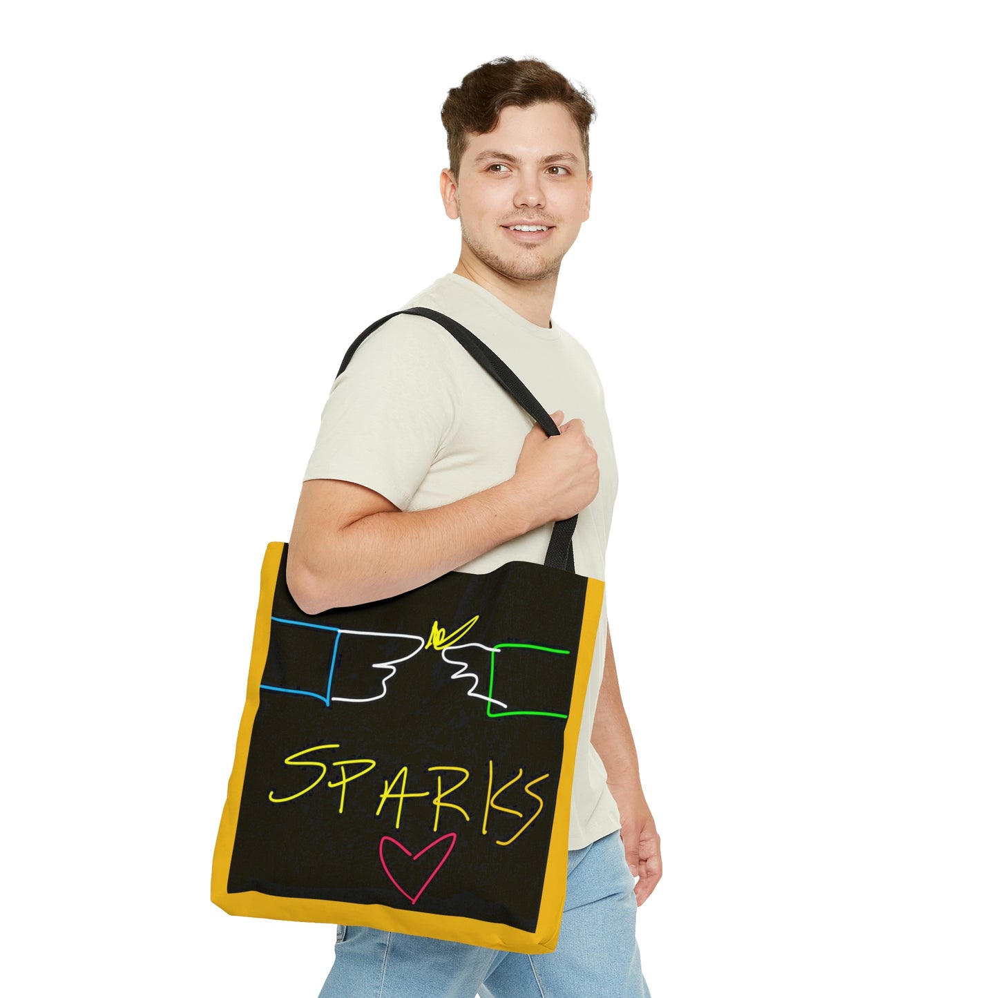 SPARKS- AOP Tote Bag- Black & Yellow