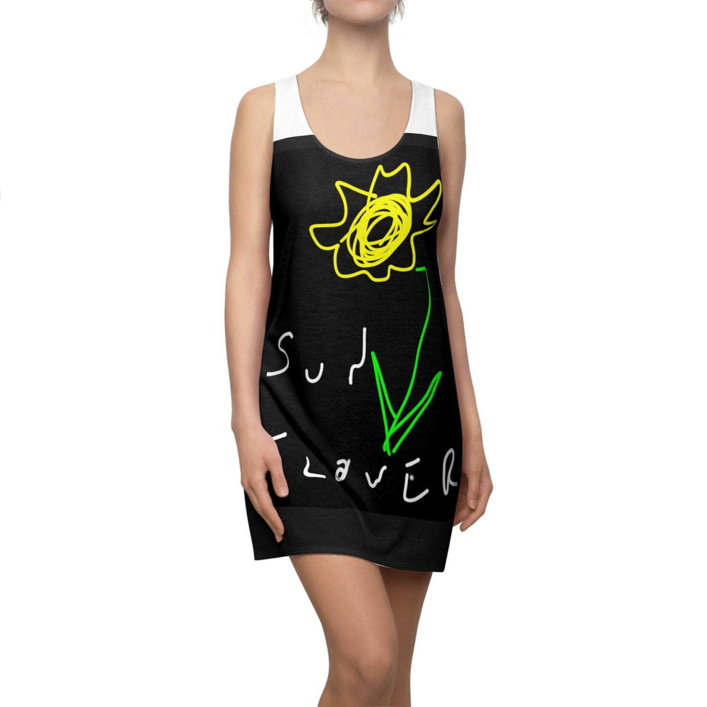 Sunflower- Women's Cut & Sew Racerback Dress (AOP)- Black & White