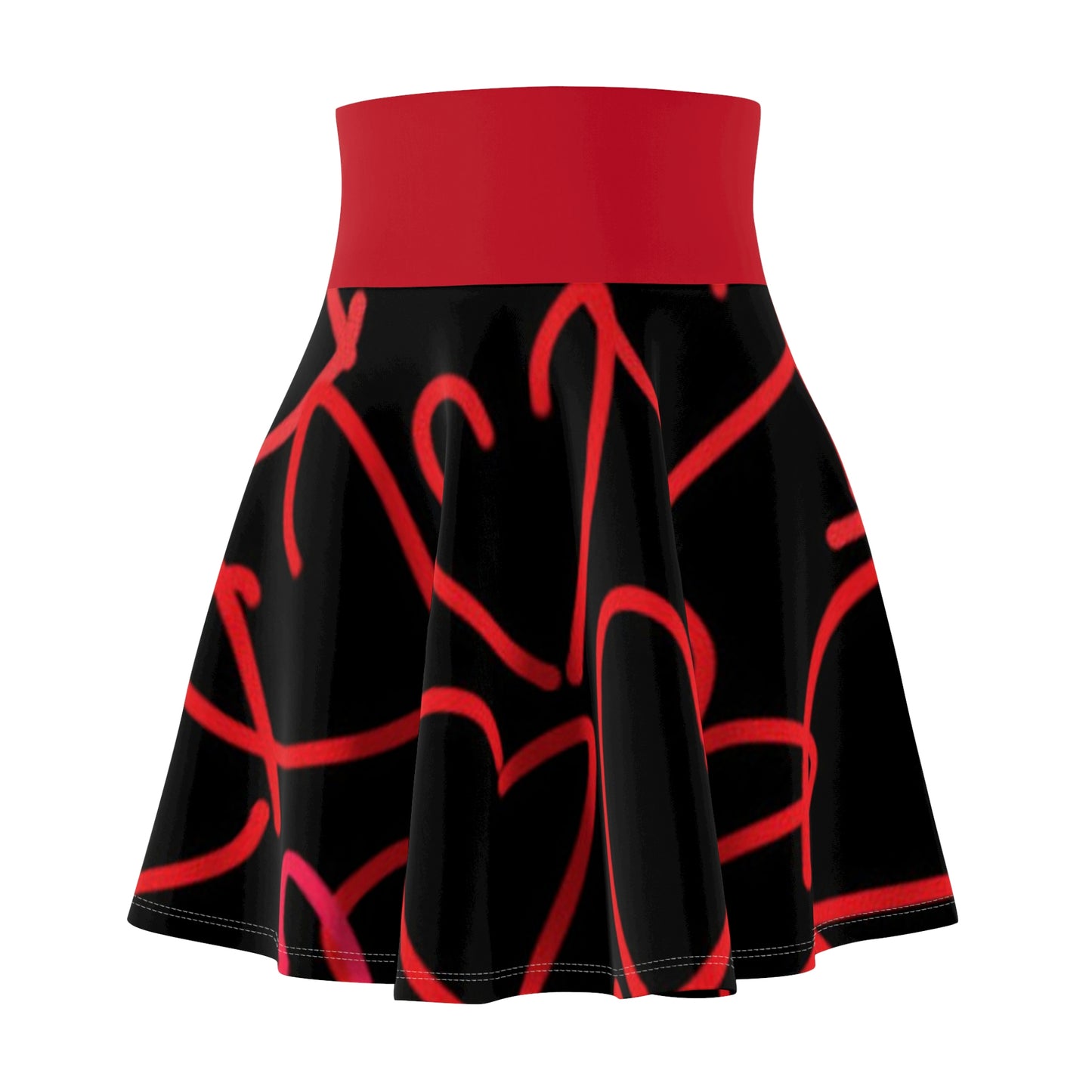 Million Hearts- Women's Skater Skirt (AOP)- Black and Red