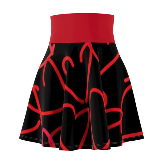 Million Hearts- Women's Skater Skirt (AOP)- Black and Red