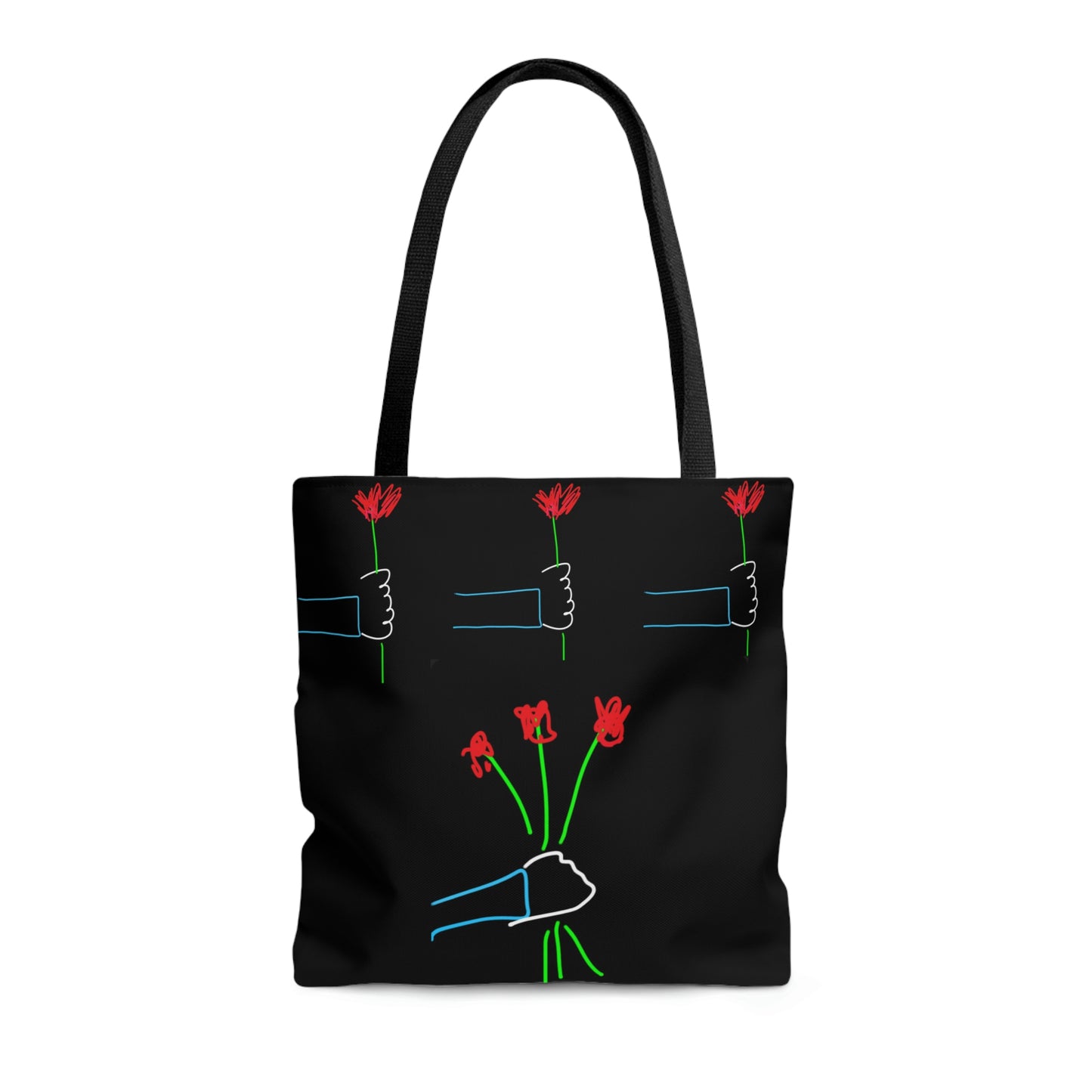 3 red Flowers, Heart Balloons- AOP Tote Bag