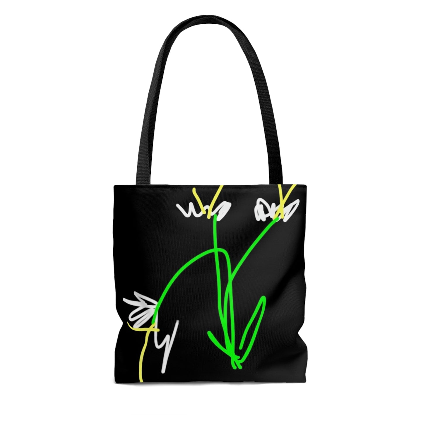 3 White Flowers- AOP Tote Bag- black