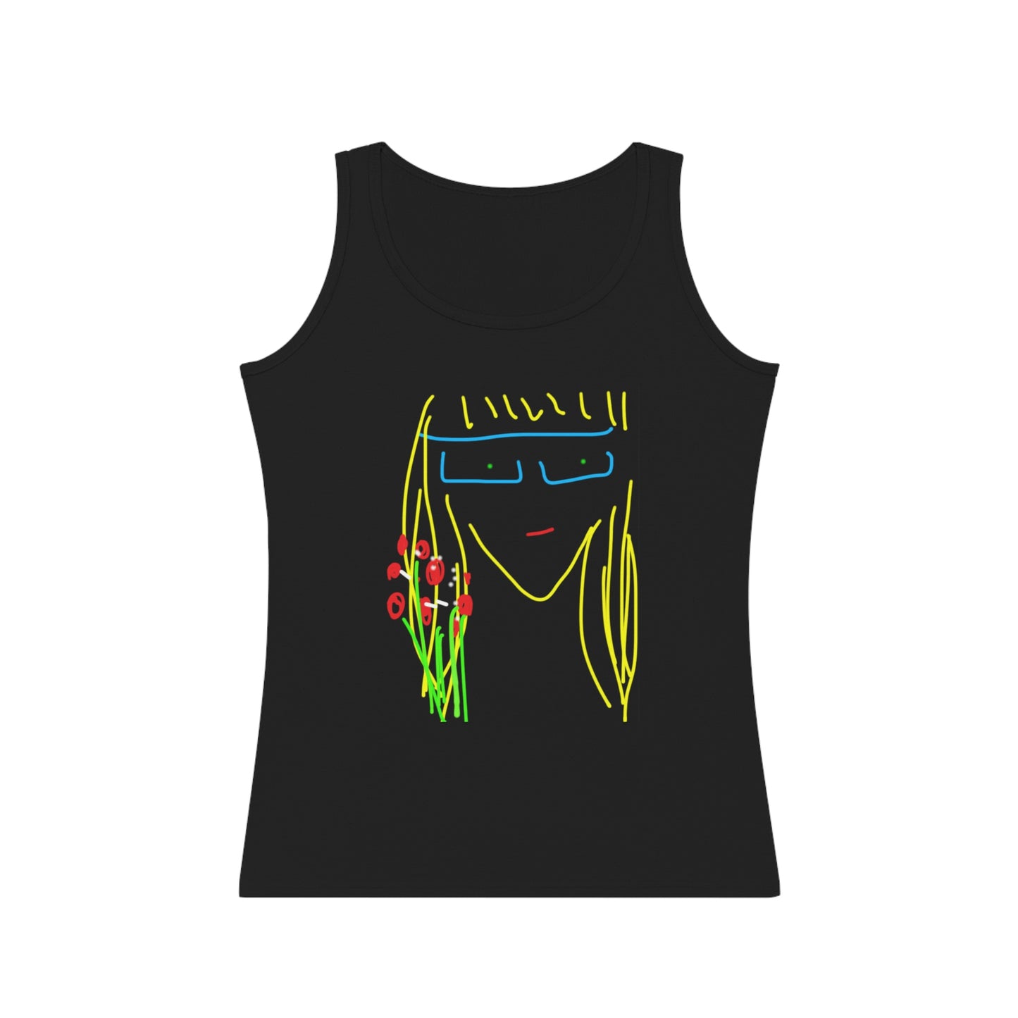 Blonde Babe with Red Flowers- Women's Tank Top