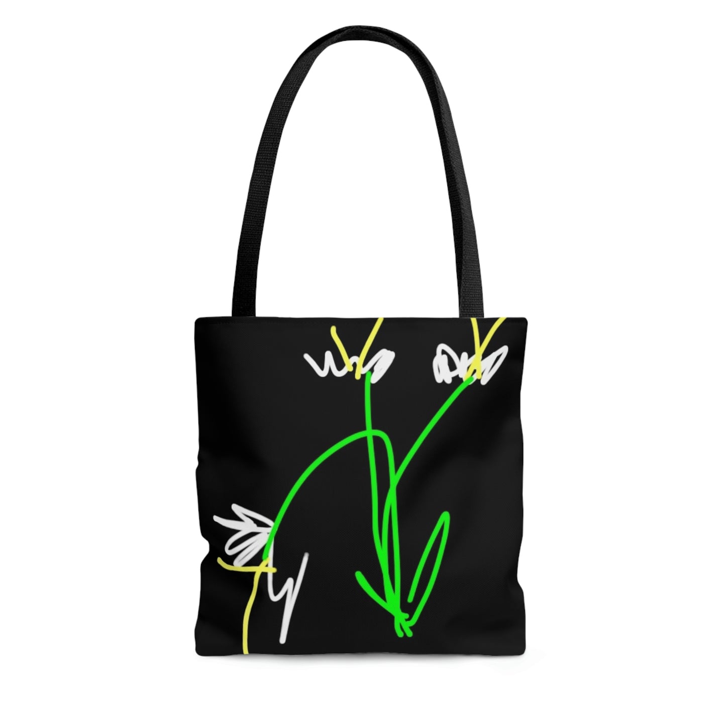 3 White Flowers- AOP Tote Bag- black