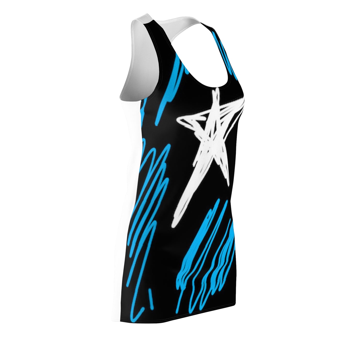 July 4th- Star Field- Women's Cut & Sew Racerback Dress (AOP)- Black and White