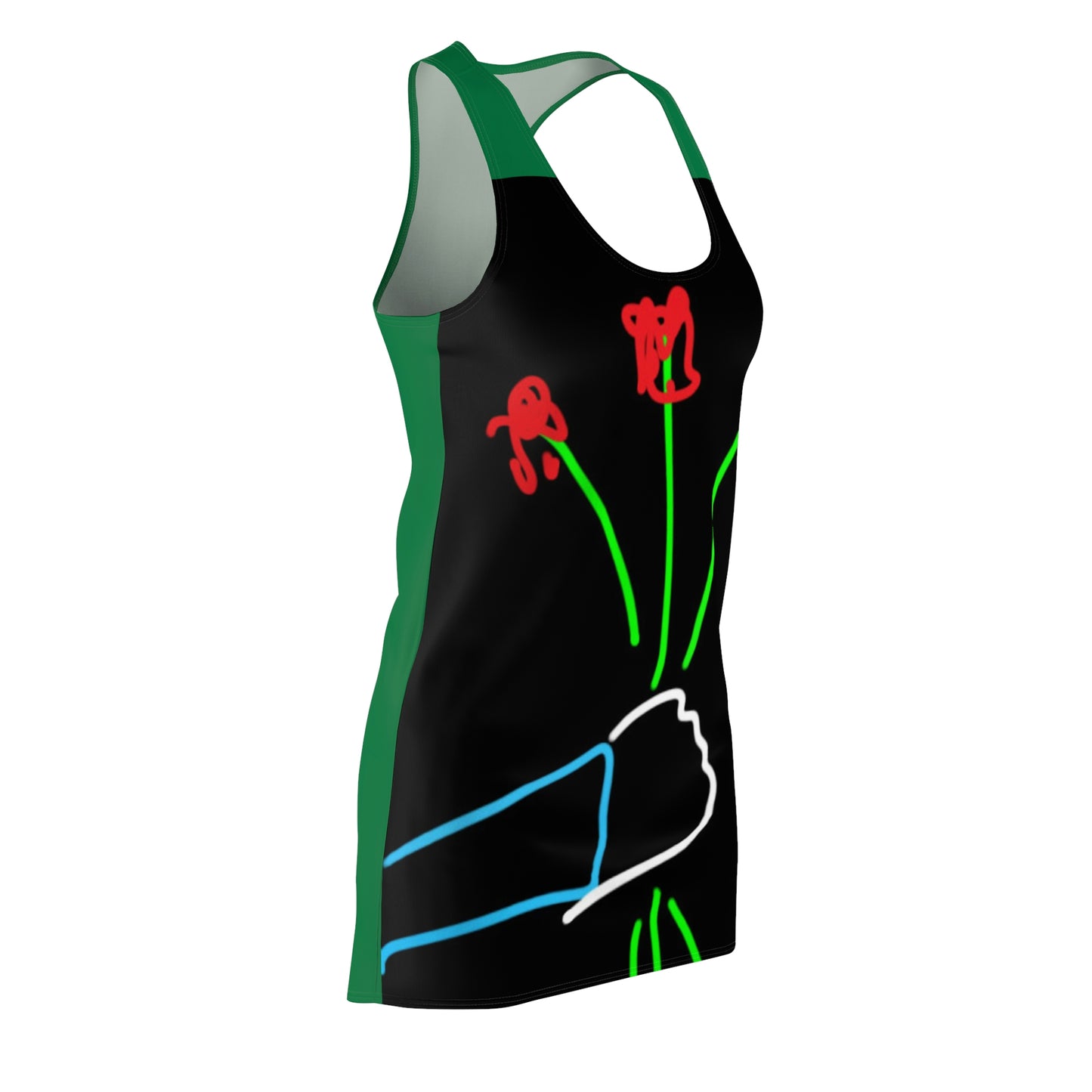 3 Red Flowers- Women's Cut & Sew Racerback Dress (AOP)- Black and Green