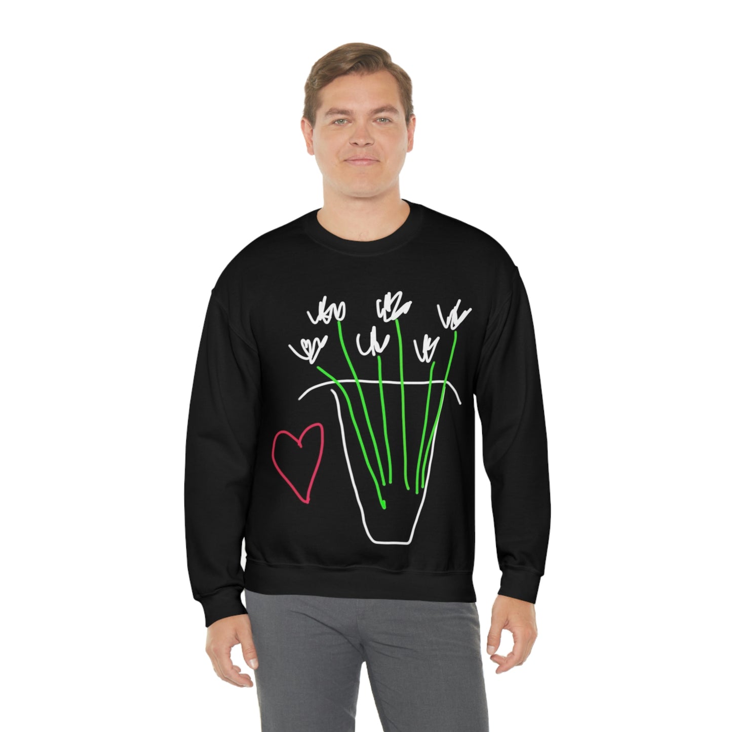 Vase, White Flowers- Unisex Heavy Blend™ Crewneck Sweatshirt