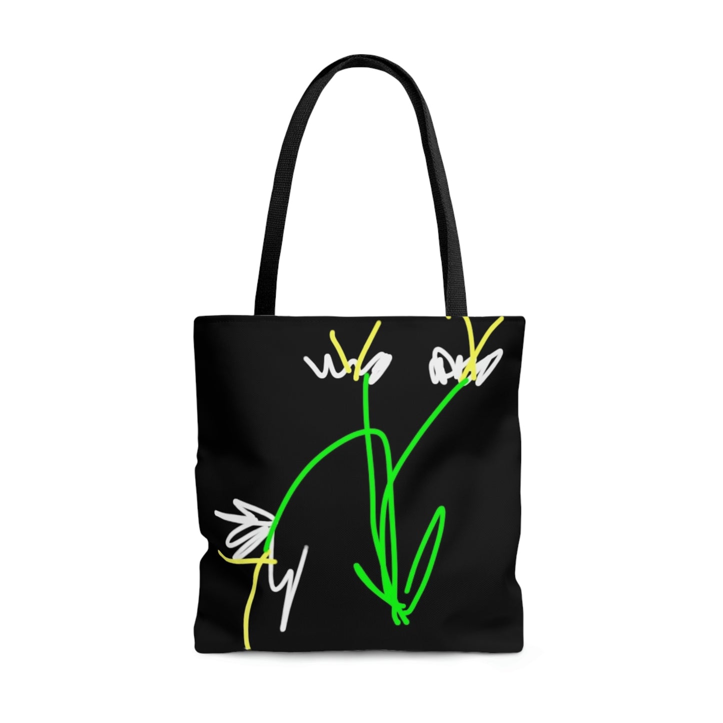 3 White Flowers- AOP Tote Bag- black