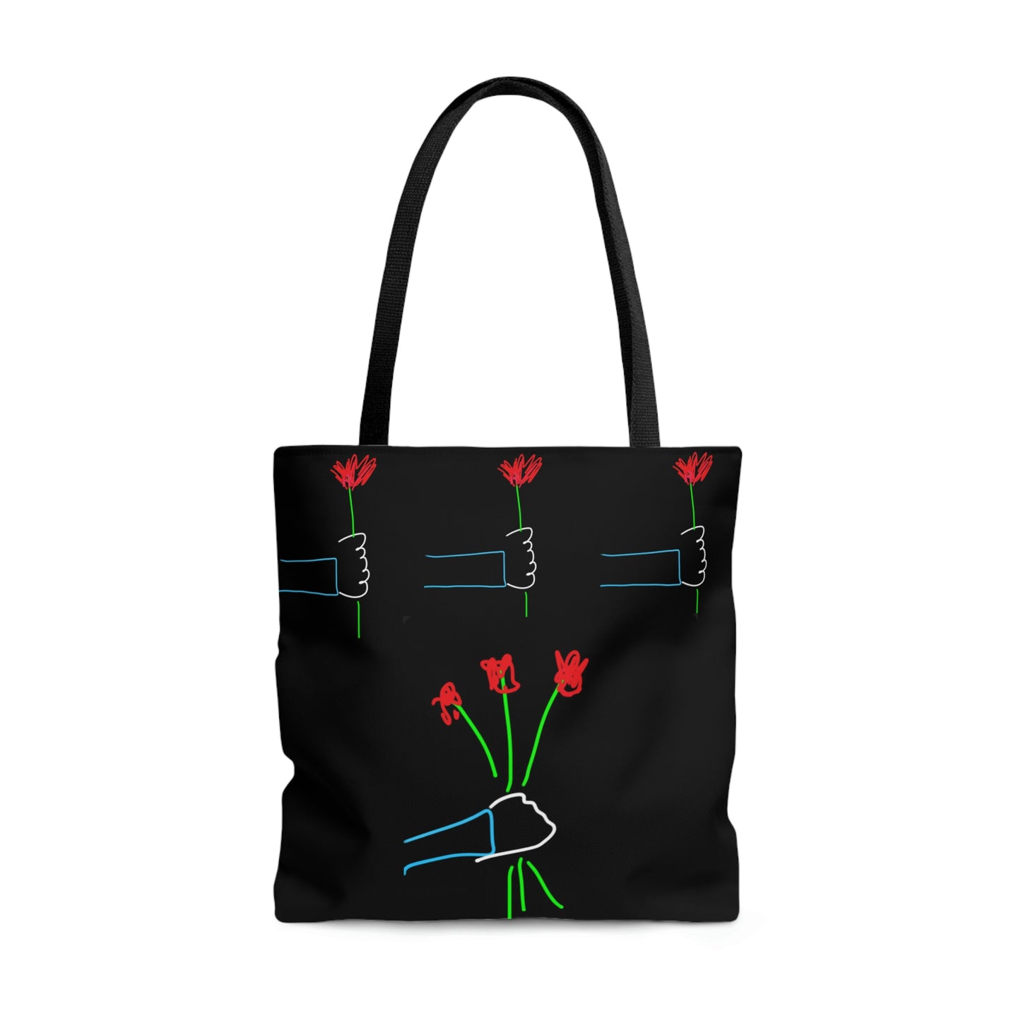 3 red Flowers, Heart Balloons- AOP Tote Bag