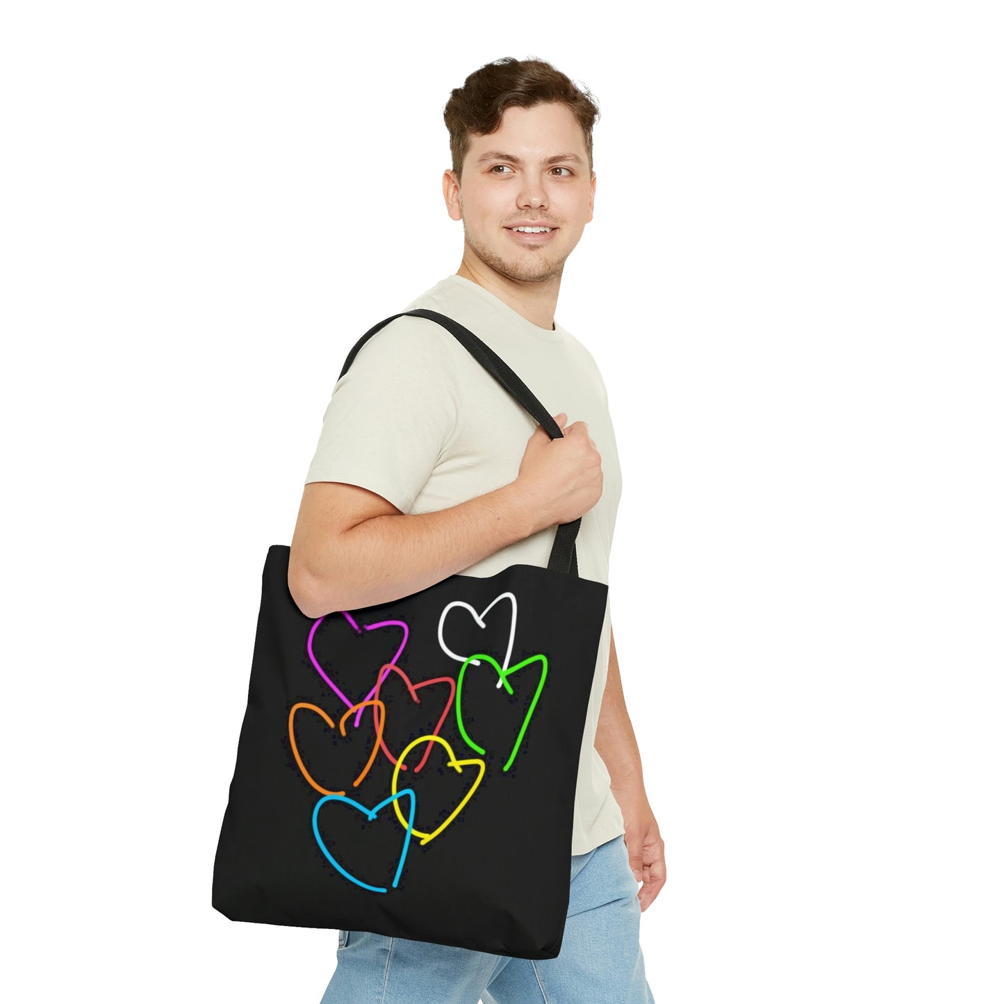 Colorful Hearts/Heart Bursting with Light- AOP Tote Bag