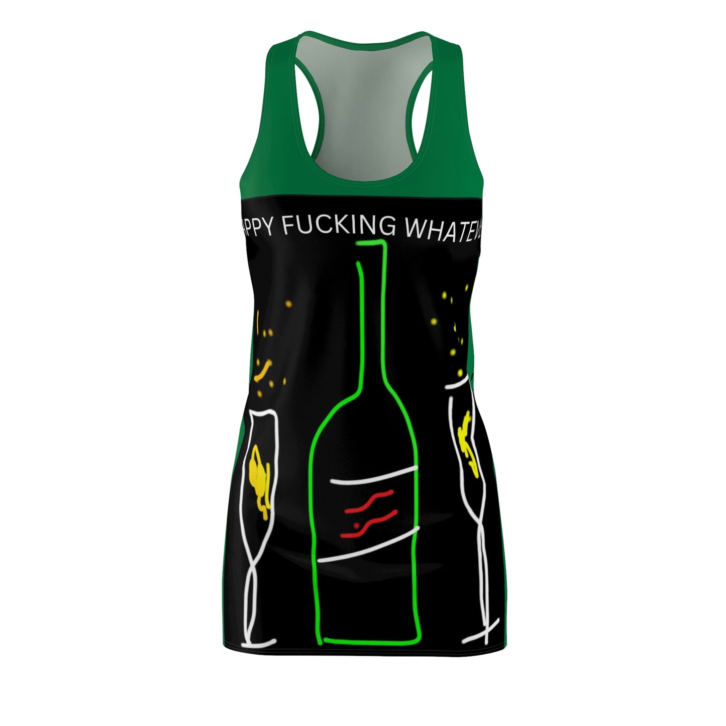 Champagne- Women's Cut & Sew Racerback Dress (AOP)- Black & Green