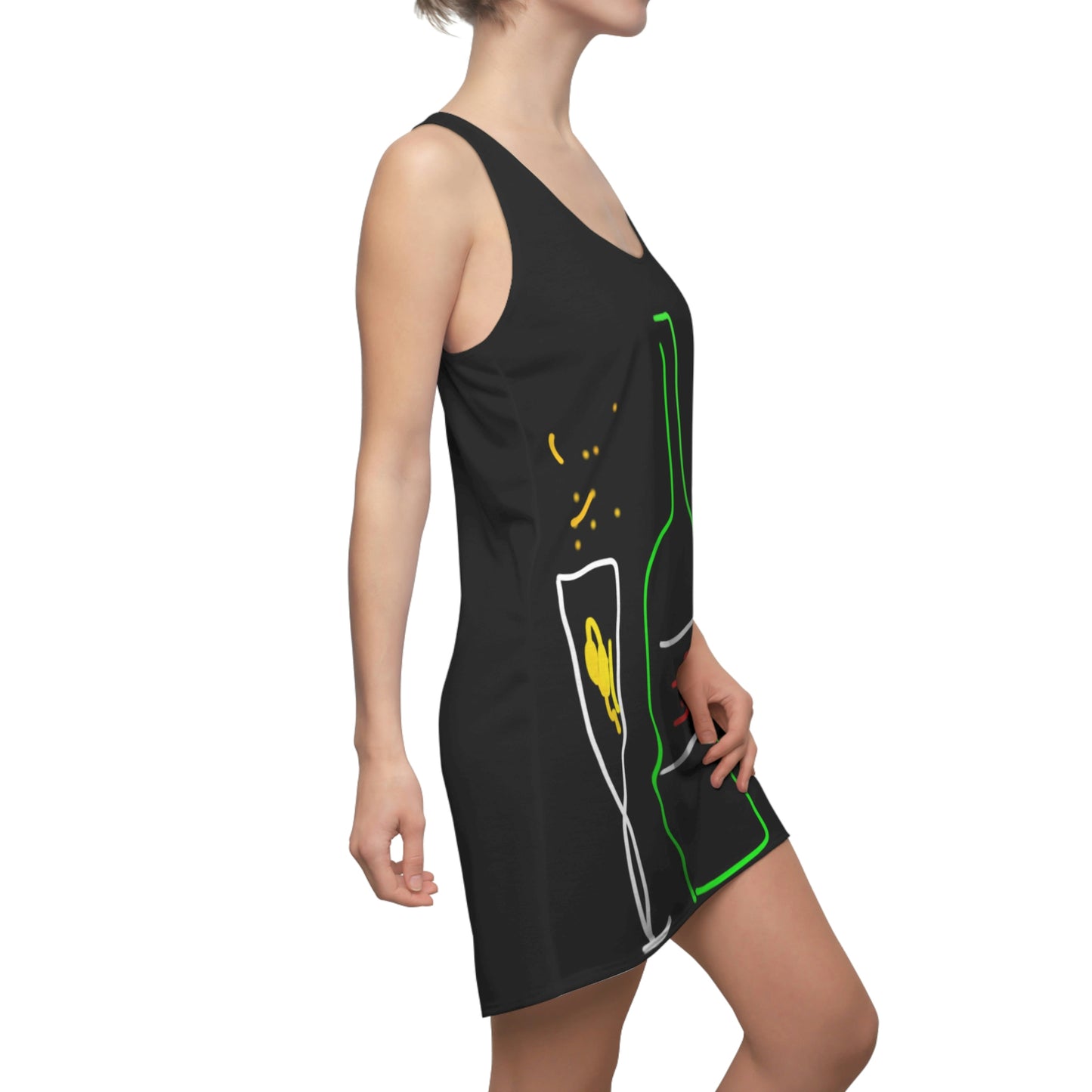 Champagne- Women's Cut & Sew Racerback Dress (AOP) black