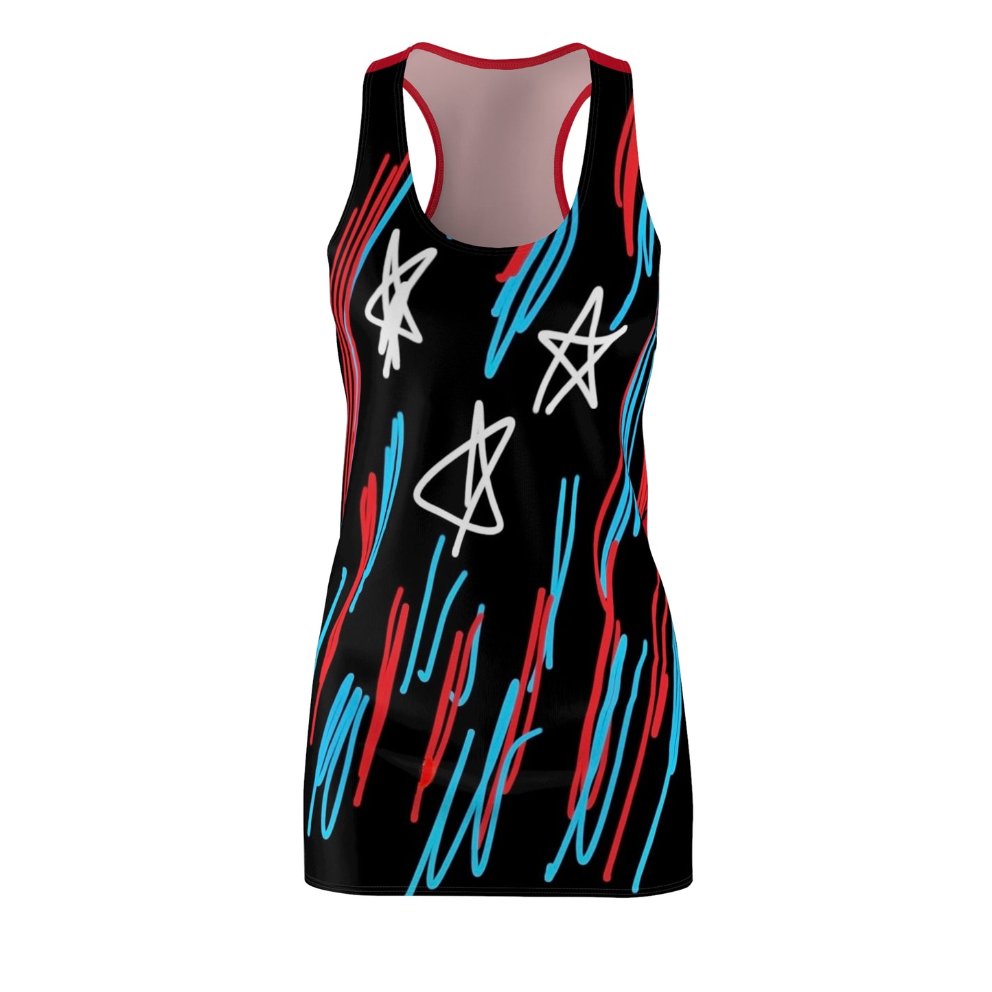 July 4th- Stars Stripes- Women's Cut & Sew Racerback Dress (AOP)- Black and Red