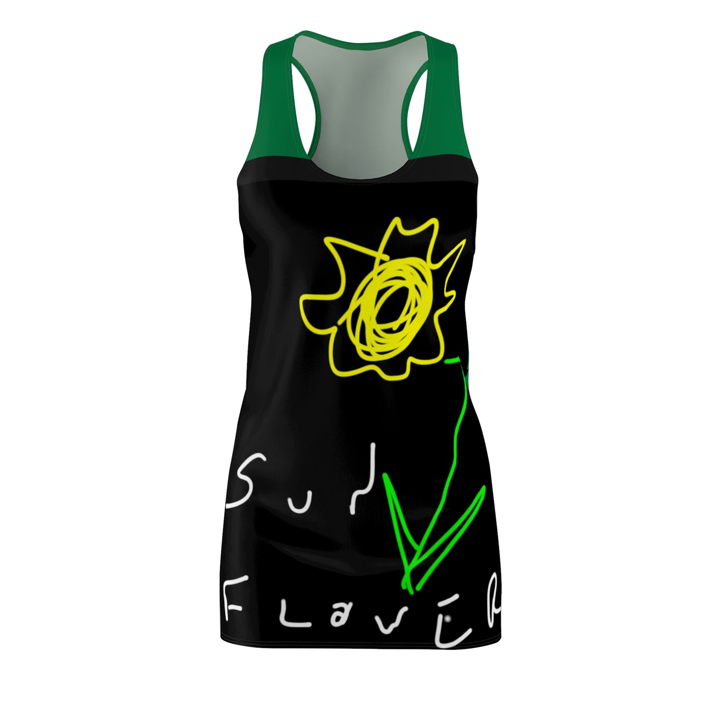 Sunflower- Women's Cut & Sew Racerback Dress (AOP)- Black & Green