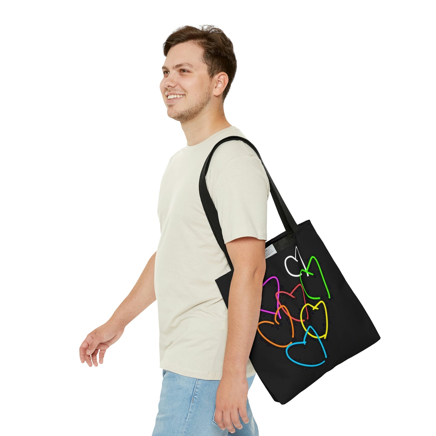 Colorful Hearts/Heart Bursting with Light- AOP Tote Bag