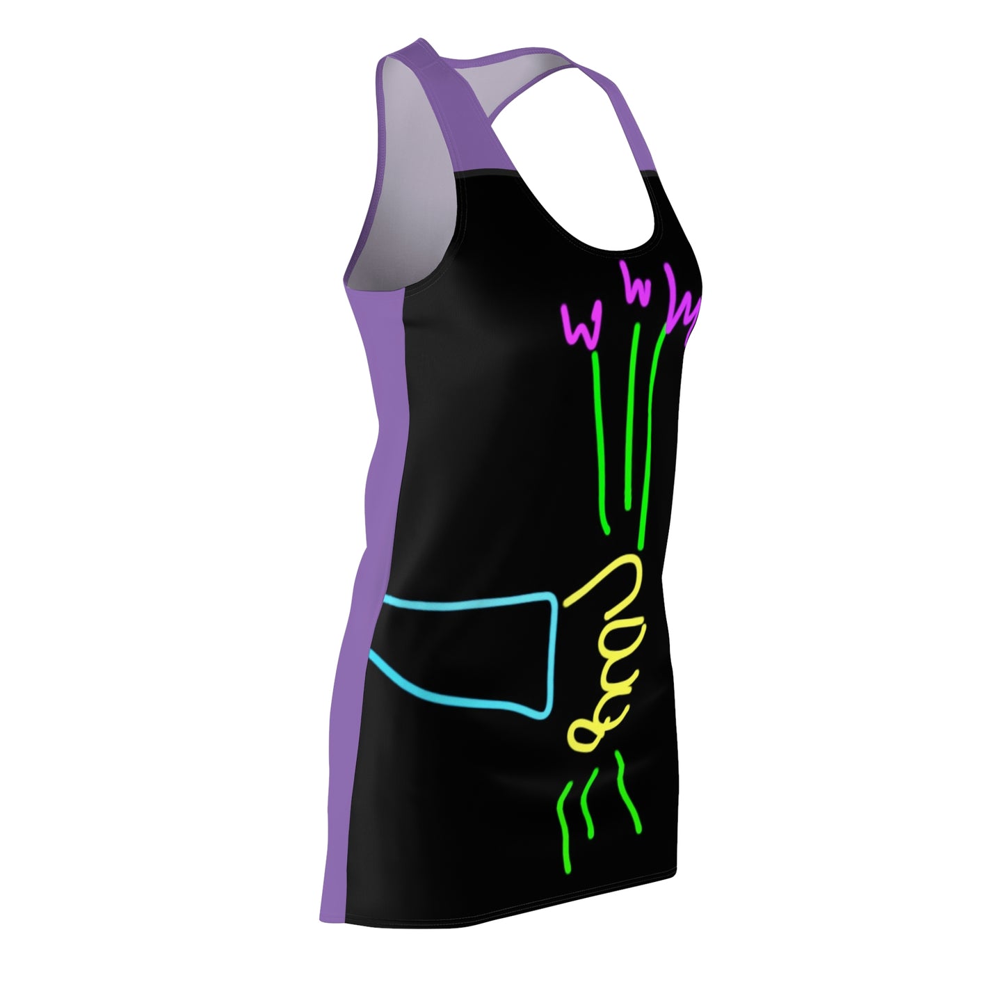 3 Purple Flowers- Women's Cut & Sew Racerback Dress (AOP)- Black and Purple