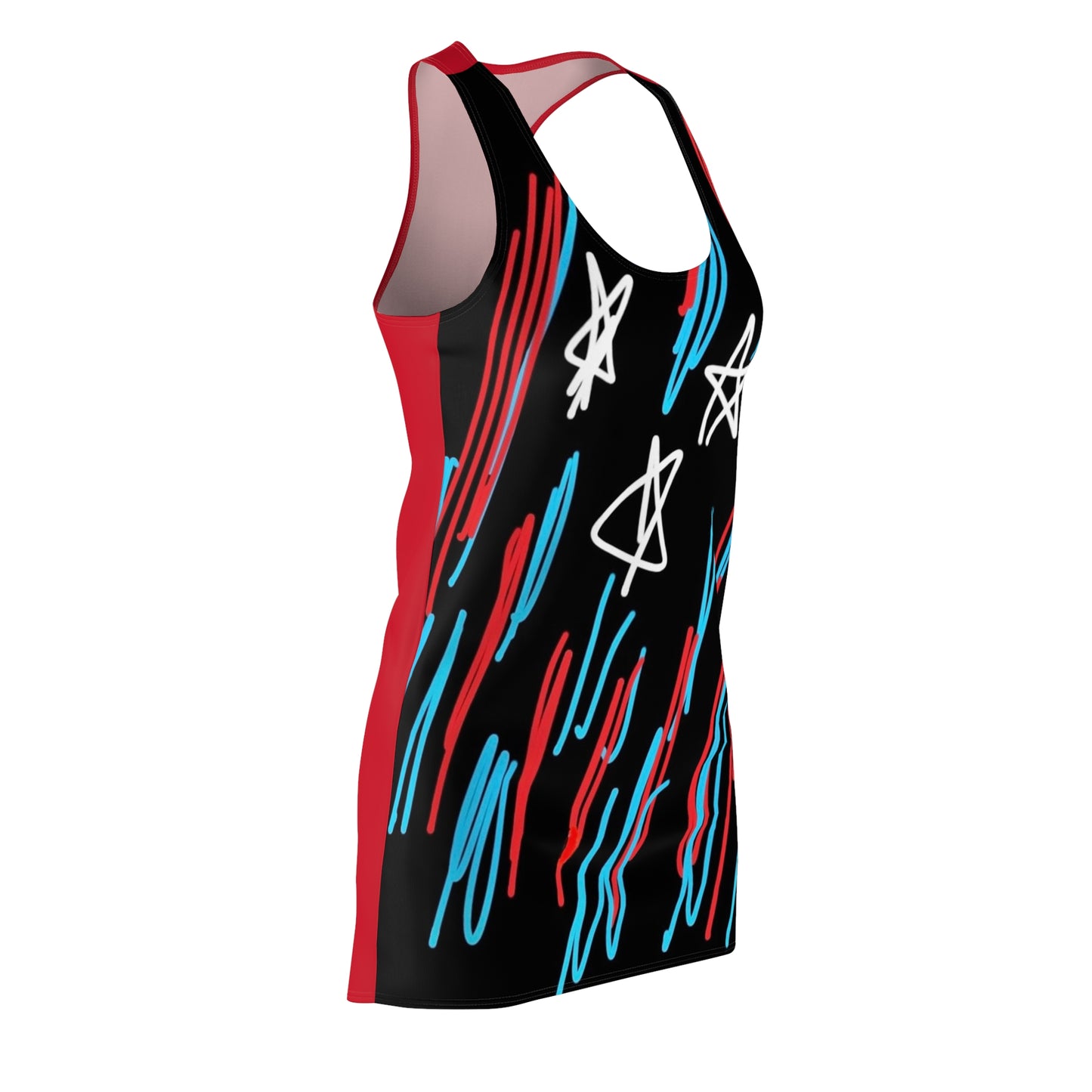 July 4th- Stars Stripes- Women's Cut & Sew Racerback Dress (AOP)- Black and Red