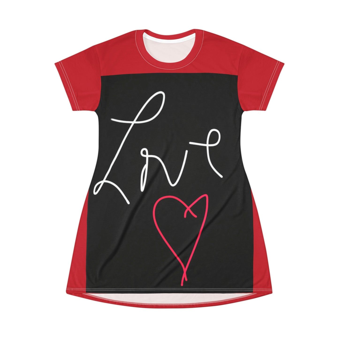 Love- T-Shirt Dress (AOP)- Black and Red