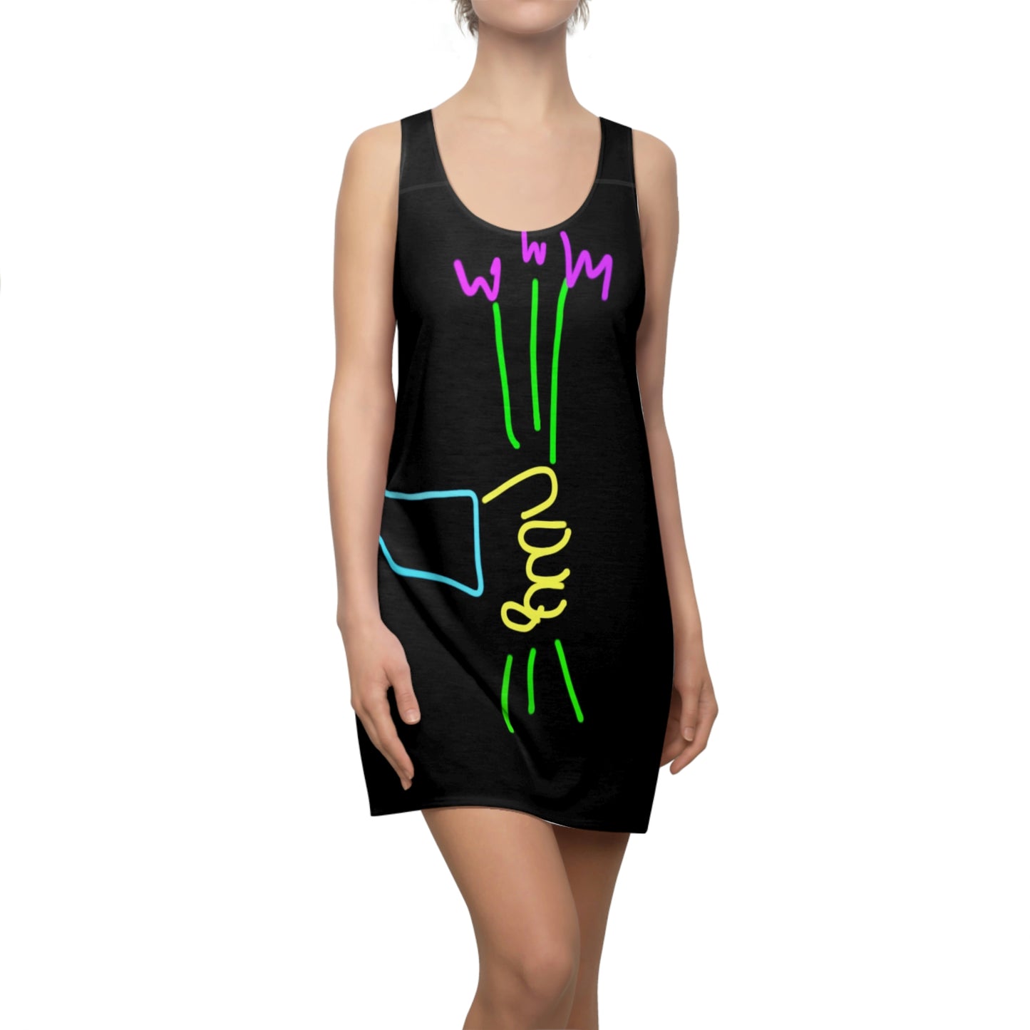 3 Purple Flowers- Women's Cut & Sew Racerback Dress (AOP)- Black