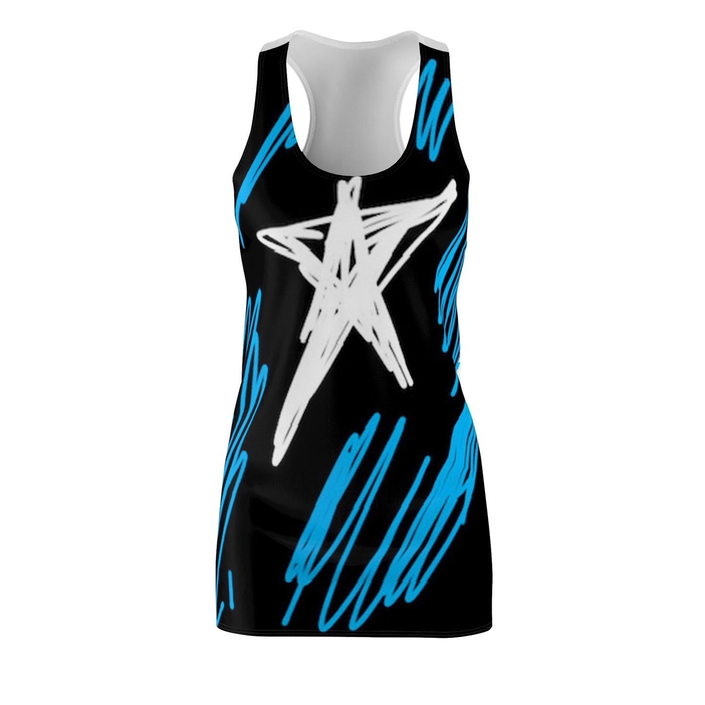 July 4th- Star Field- Women's Cut & Sew Racerback Dress (AOP)- Black and White