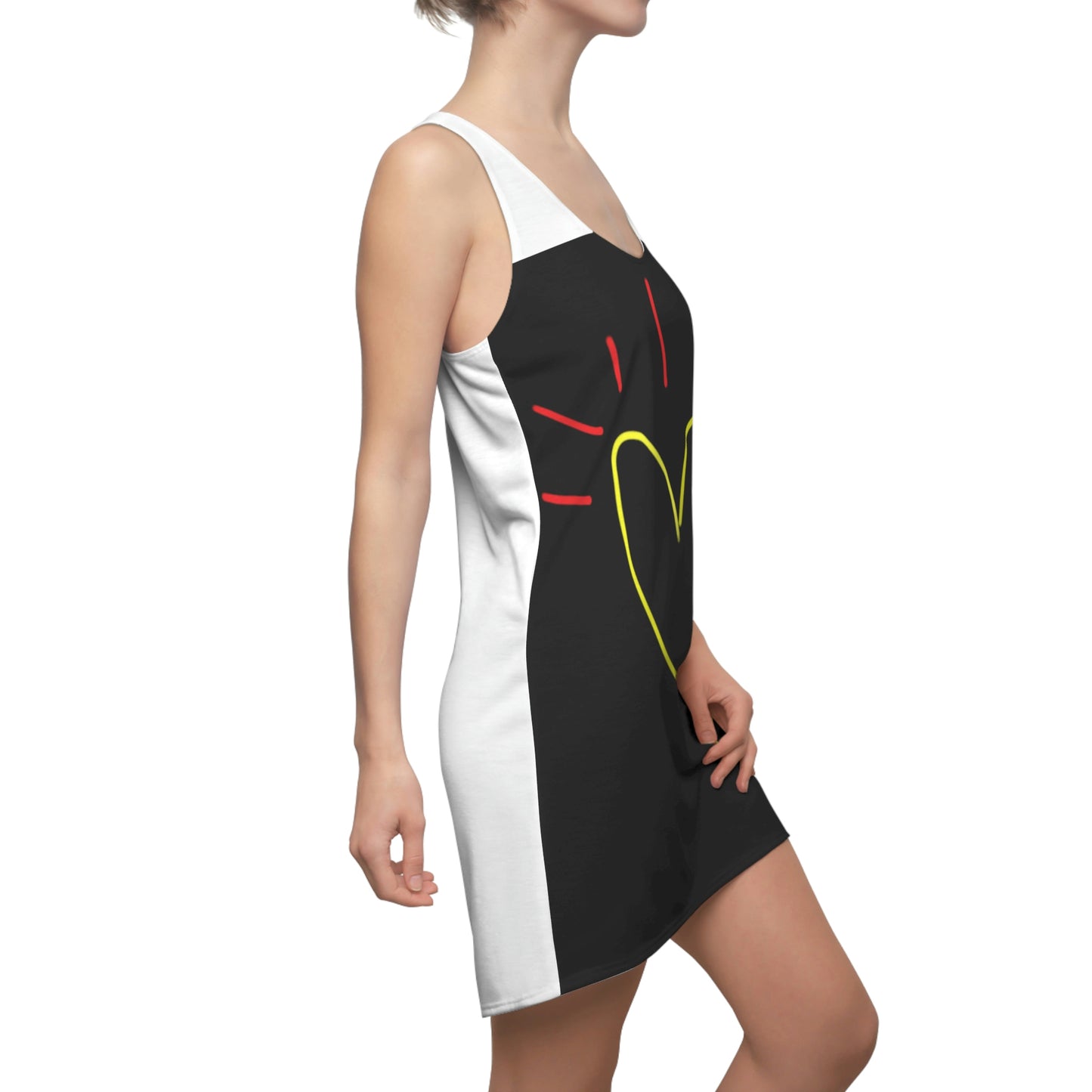 Gold Heart- Women's Cut & Sew Racerback Dress (AOP)- Black & White