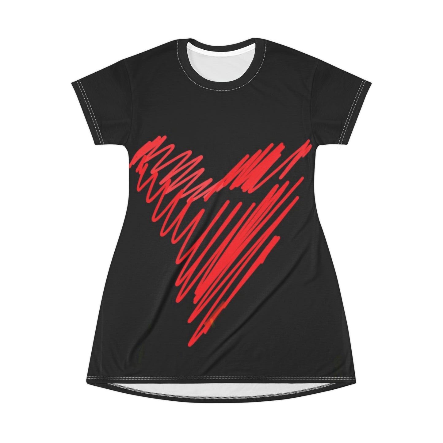 Scribble Heart- T-Shirt Dress (AOP)- Black