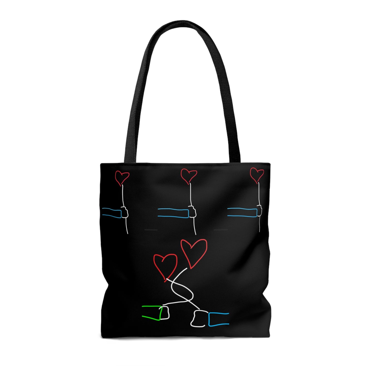 3 red Flowers, Heart Balloons- AOP Tote Bag