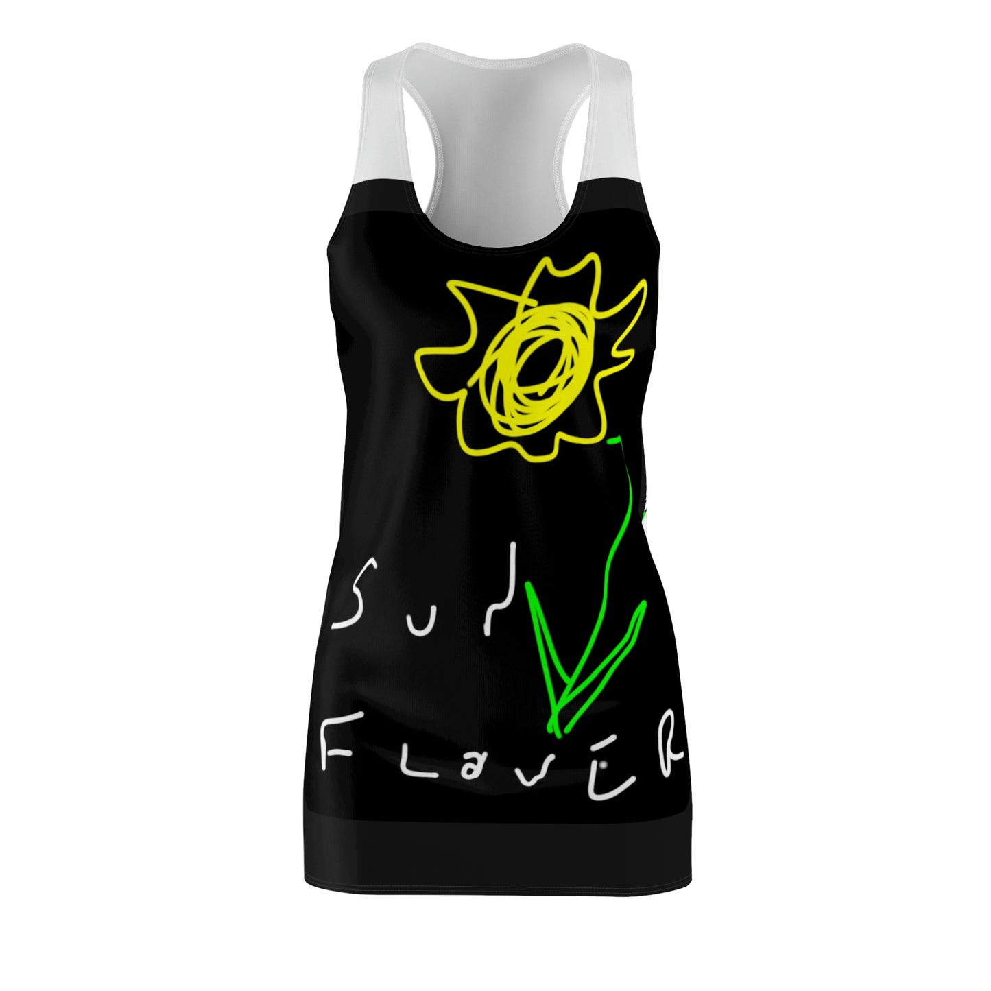 Sunflower- Women's Cut & Sew Racerback Dress (AOP)- Black & White