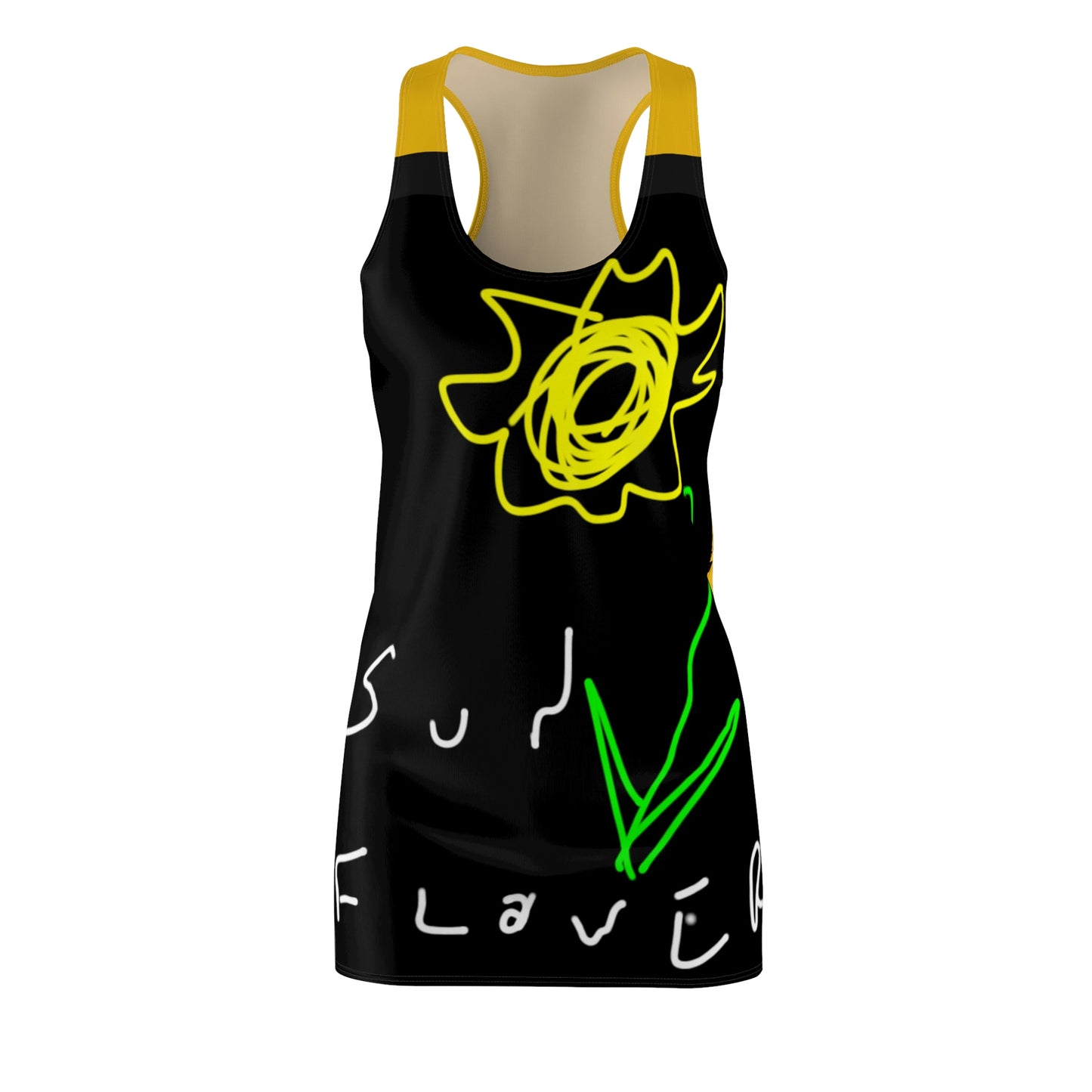 Sunflower- Women's Cut & Sew Racerback Dress (AOP)- Black & Yellow