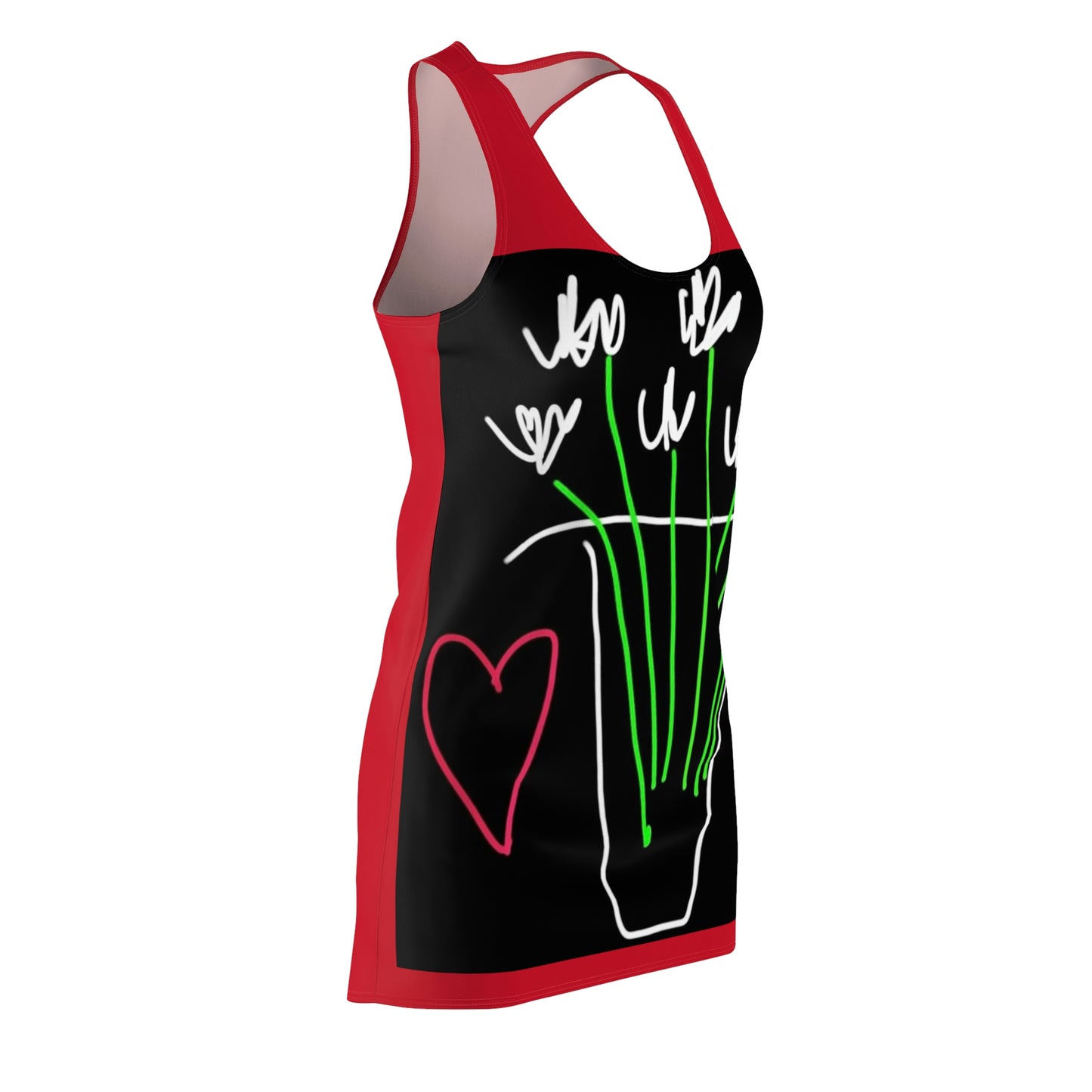 Vase, White Flowers- Women's Cut & Sew Racerback Dress- Black & Red