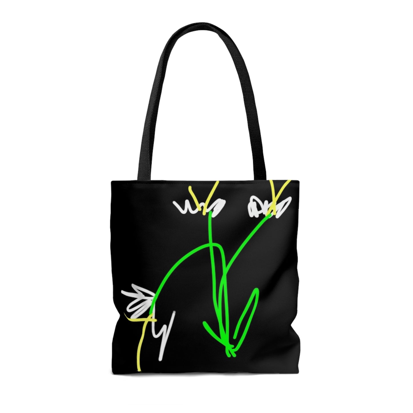 3 White Flowers- AOP Tote Bag- black