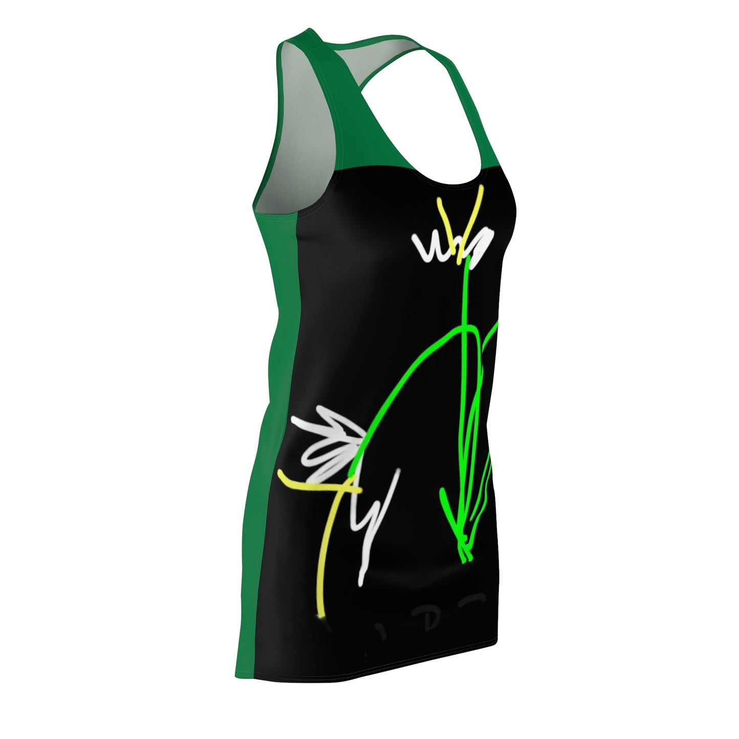 3 White Flowers- Women's Cut & Sew Racerback Dress (AOP)- Black & Green