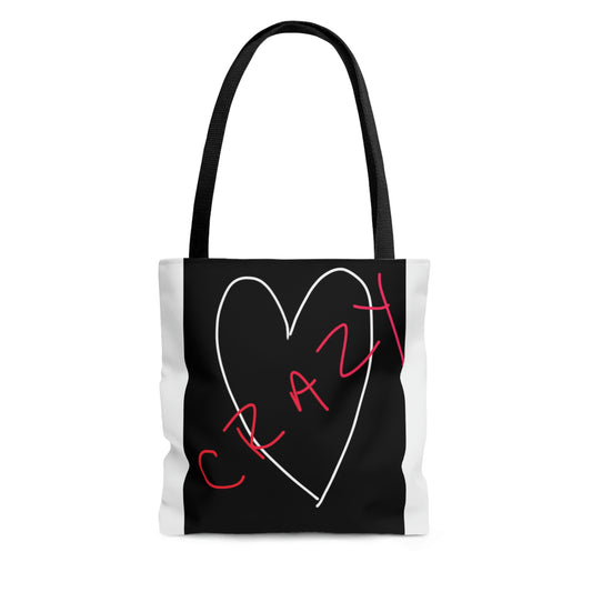 Crazy Heart- Tote Bag (AOP)- Black & White