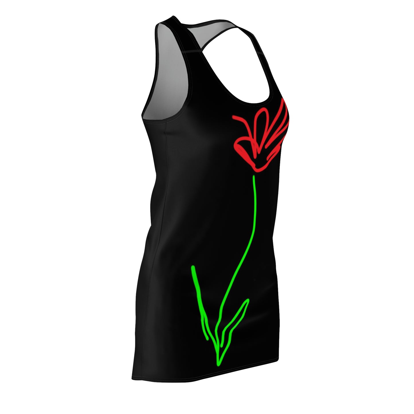 Red Flower- Women's Cut & Sew Racerback Dress (AOP)- Black