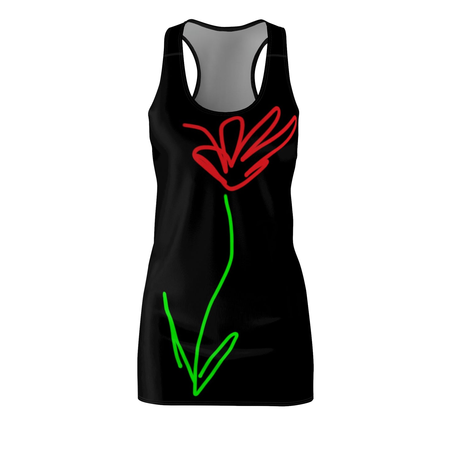 Red Flower- Women's Cut & Sew Racerback Dress (AOP)- Black