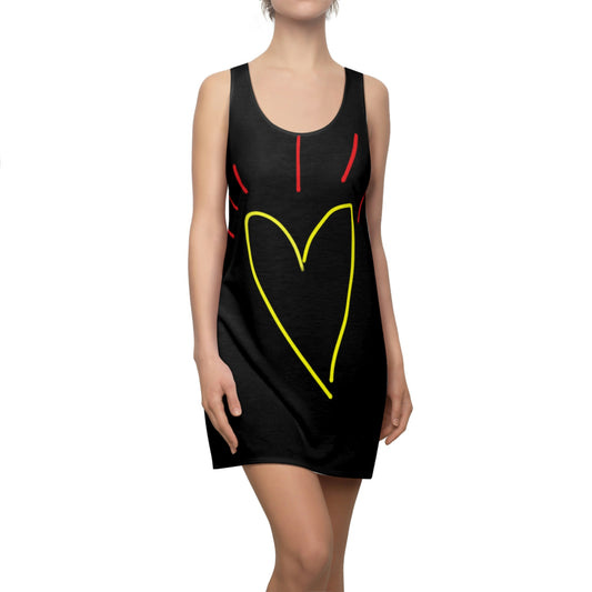 Gold Heart- Women's Cut & Sew Racerback Dress (AOP)- Black