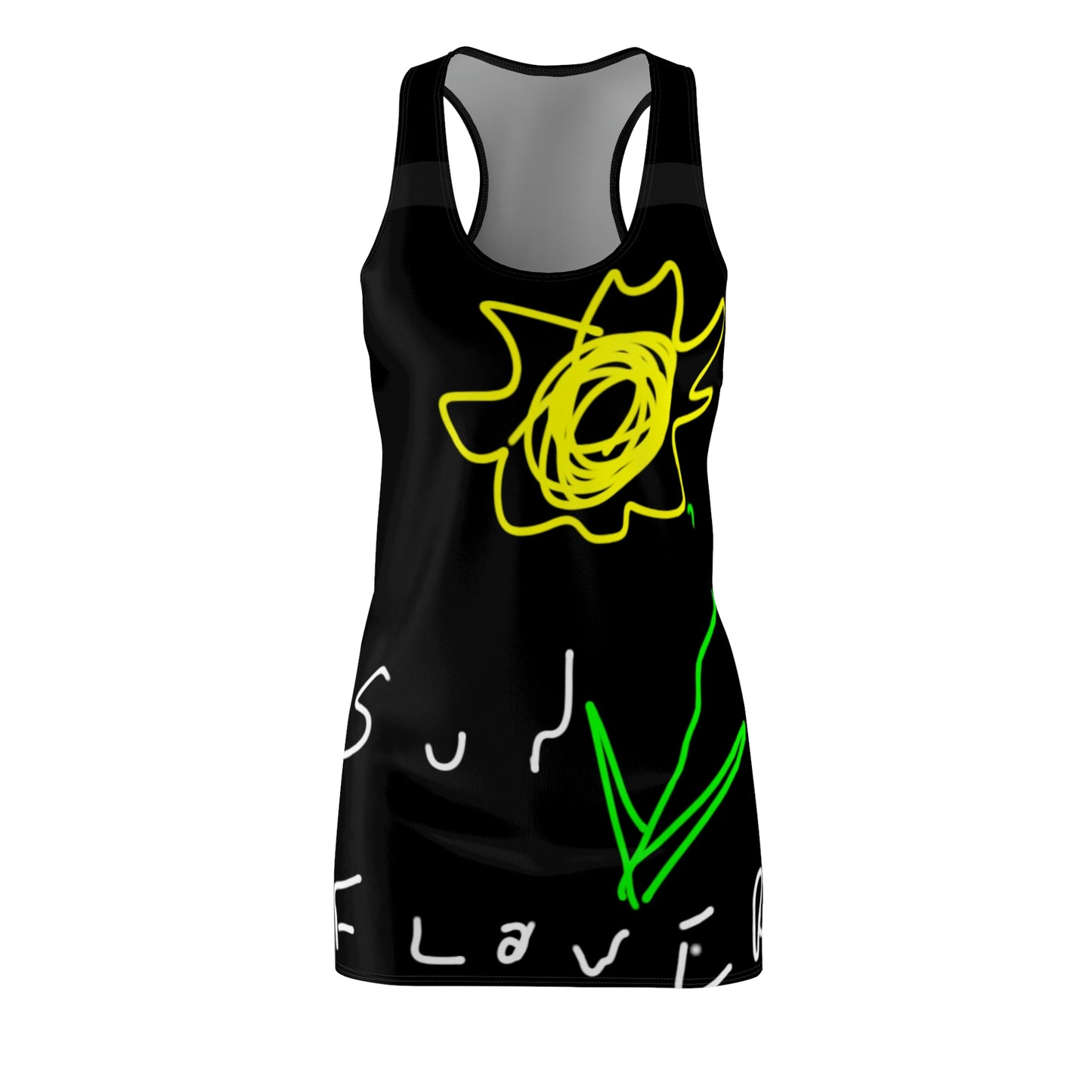 Sunflower- Women's Cut & Sew Racerback Dress (AOP)- Black