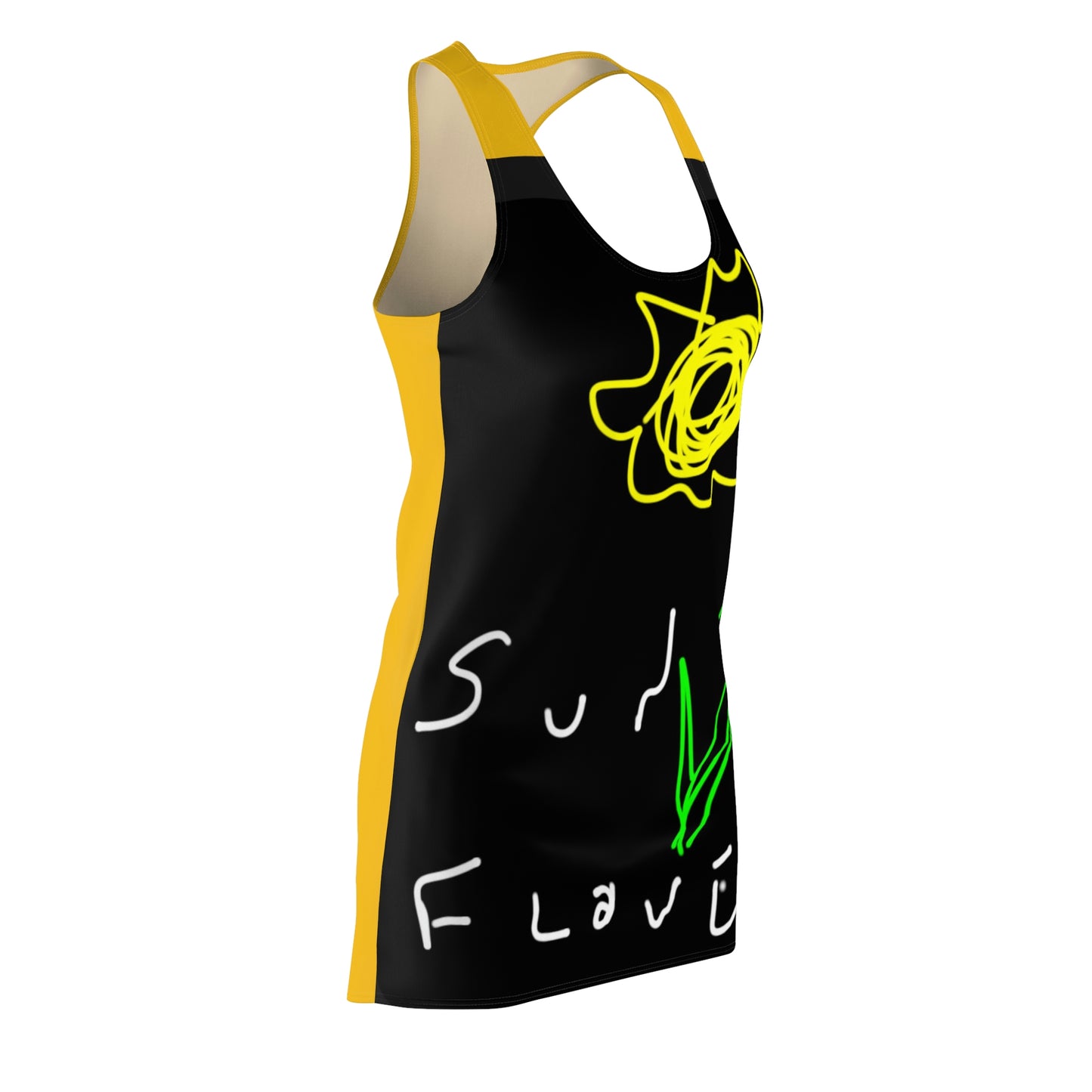 Sunflower- Women's Cut & Sew Racerback Dress (AOP)- Black & Yellow