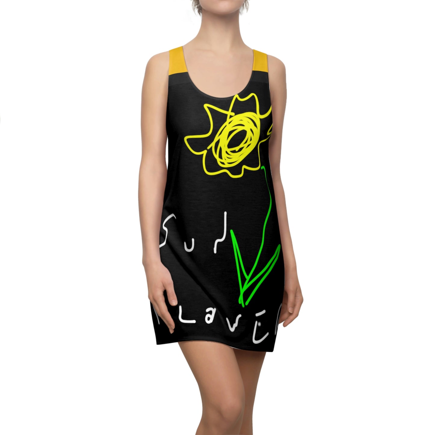 Sunflower- Women's Cut & Sew Racerback Dress (AOP)- Black & Yellow