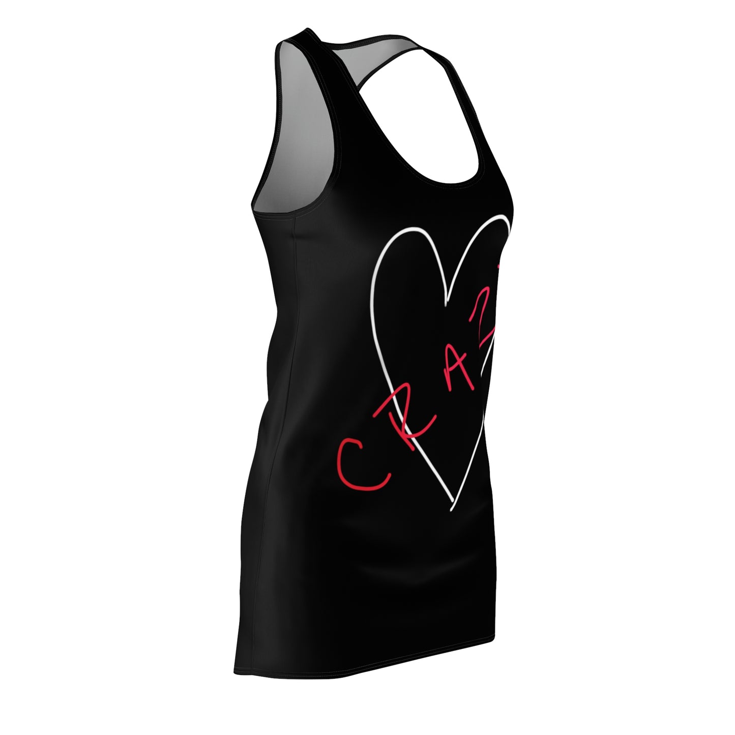 Crazy Heart- Women's Cut & Sew Racerback Dress (AOP)- Black