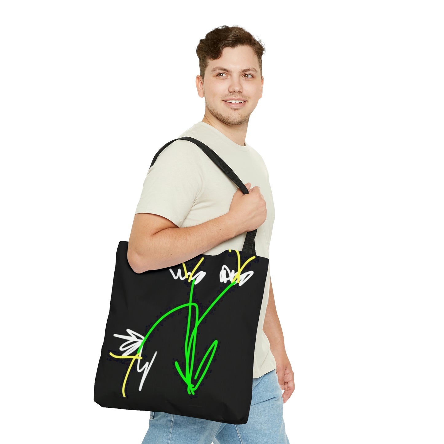 3 White Flowers- AOP Tote Bag- black