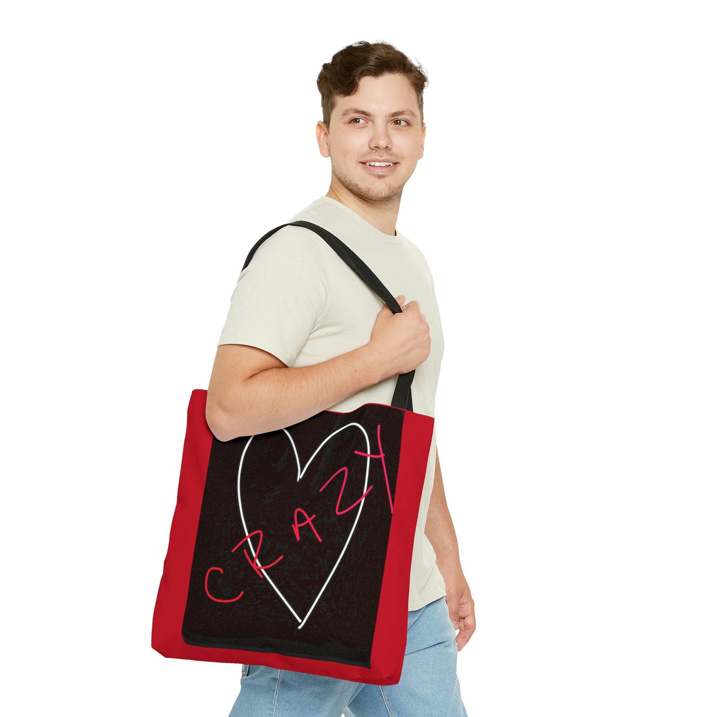 Crazy Heart- Tote Bag (AOP)- Black & Red