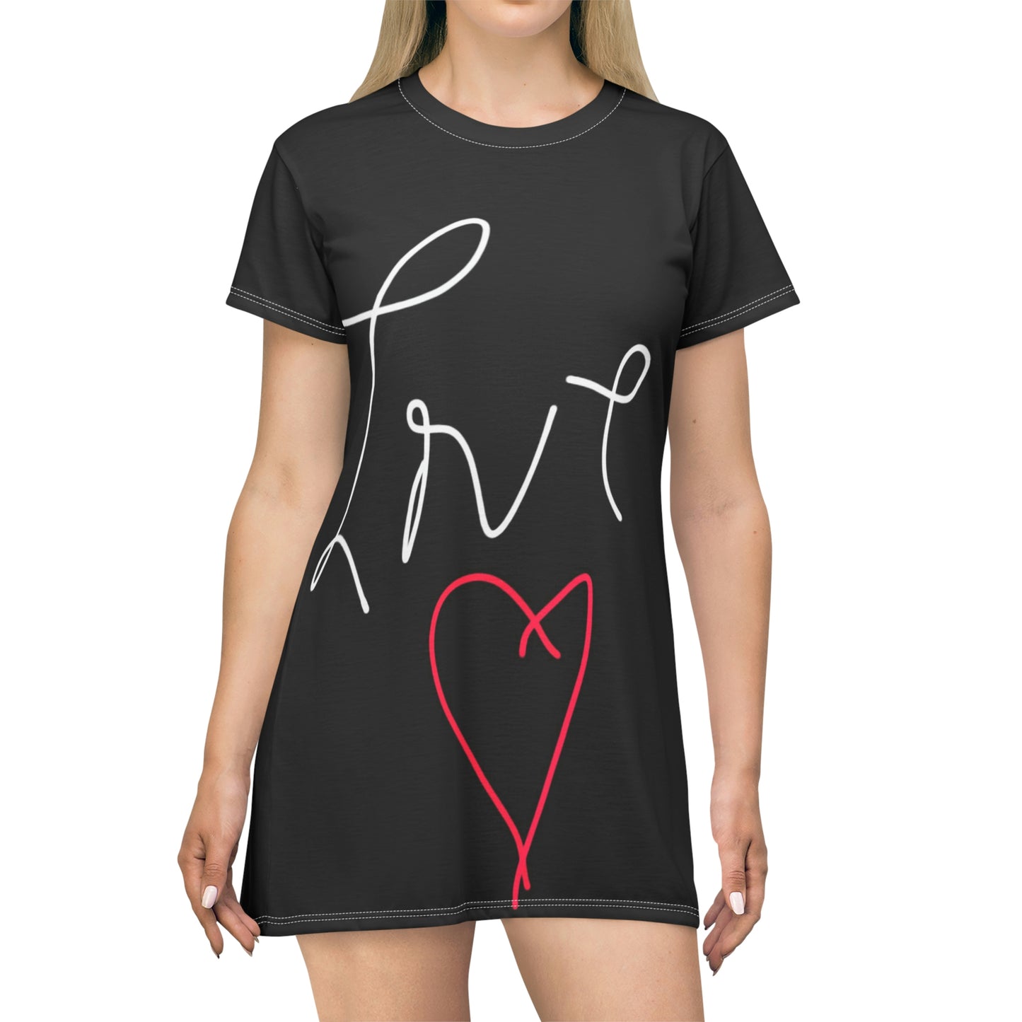 Love- T-Shirt Dress (AOP)- Black