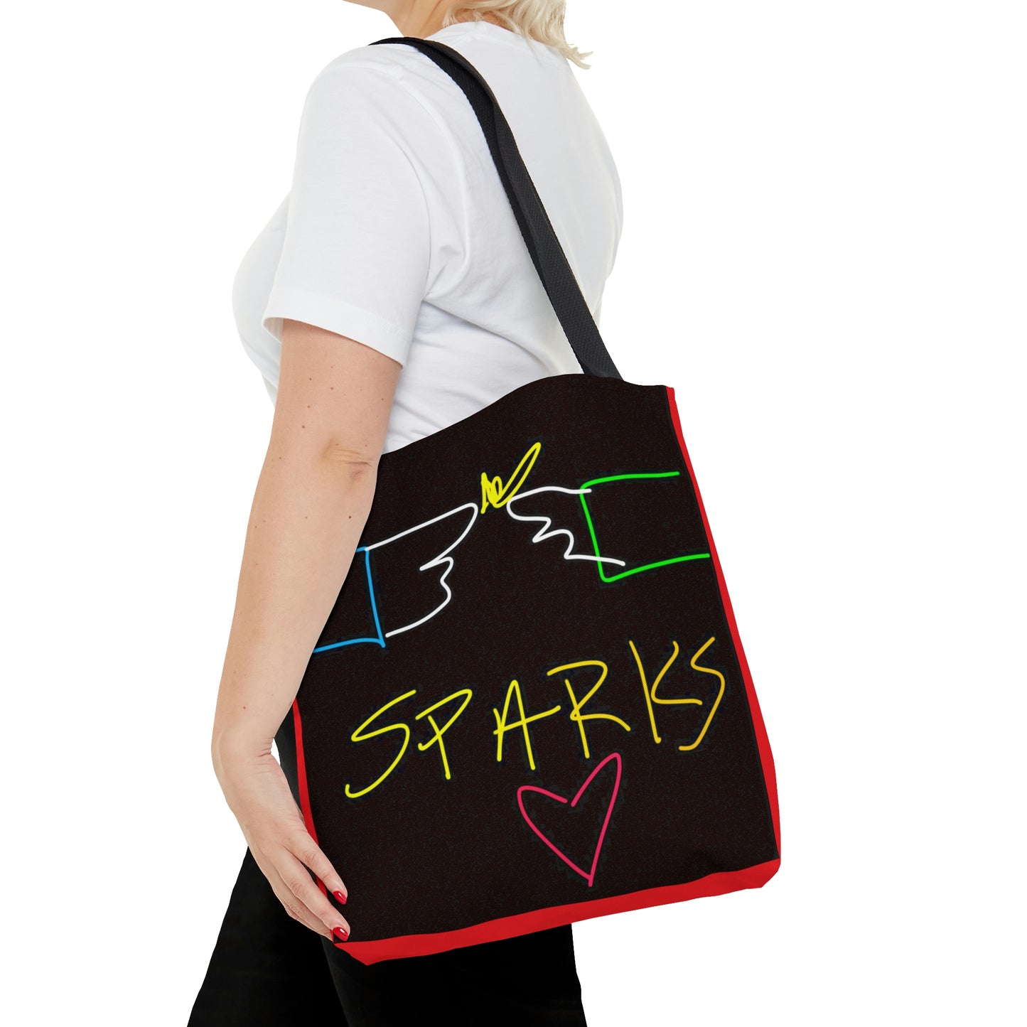 SPARKS- AOP Tote Bag- Black & Red